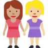 Women Holding Hands: Medium Skin Tone, Medium-Light Skin Tone Emoji 👩🏽‍🤝‍👩🏼 image - Twitter / X (Twemoji) style