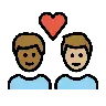 Couple With Heart: Man, Man, Medium-Dark Skin Tone, Medium-Light Skin Tone Emoji 👨🏾‍❤️‍👨🏼 image - OpenMoji style