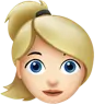 Woman: Light Skin Tone, Blond Hair Emoji 👱🏻‍♀️ image - Apple style