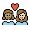 Couple With Heart: Woman, Woman, Medium Skin Tone, Light Skin Tone Emoji 👩🏽‍❤️‍👩🏻 image - OpenMoji style