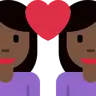 Couple With Heart: Woman, Woman, Dark Skin Tone Emoji 👩🏿‍❤️‍👩🏿 image - Twitter / X (Twemoji) style