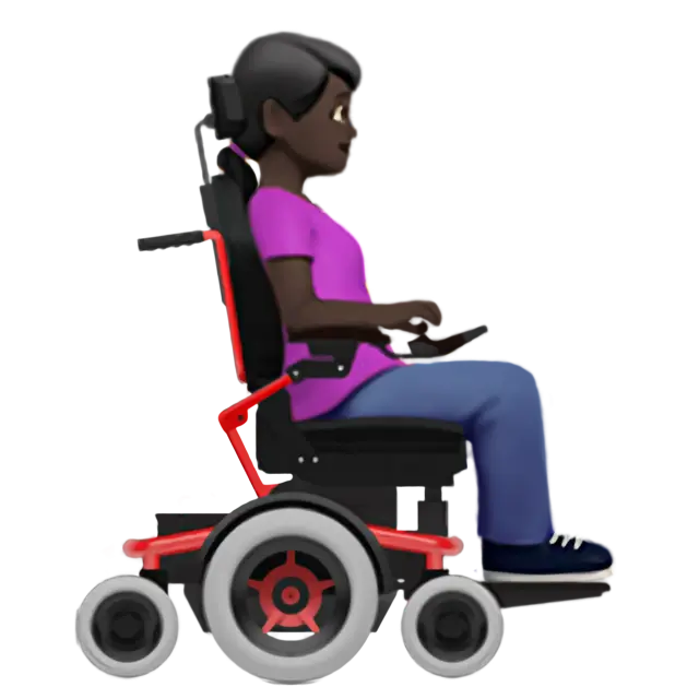 Woman In Motorized Wheelchair Facing Right: Dark Skin Tone
