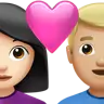 Couple With Heart: Woman, Man, Light Skin Tone, Medium-Light Skin Tone Emoji 👩🏻‍❤️‍👨🏼 image - Apple style