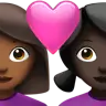 Couple With Heart: Woman, Woman, Medium-Dark Skin Tone, Dark Skin Tone Emoji 👩🏾‍❤️‍👩🏿 image - Apple style