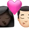 Kiss: Woman, Man, Dark Skin Tone, Light Skin Tone Emoji 👩🏿‍❤️‍💋‍👨🏻 image - Apple style