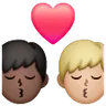 Kiss: Man, Man, Dark Skin Tone, Medium-Light Skin Tone Emoji 👨🏿‍❤️‍💋‍👨🏼 image - Samsung style