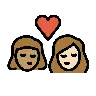 Kiss: Woman, Woman, Medium Skin Tone, Light Skin Tone Emoji 👩🏽‍❤️‍💋‍👩🏻 image - OpenMoji style